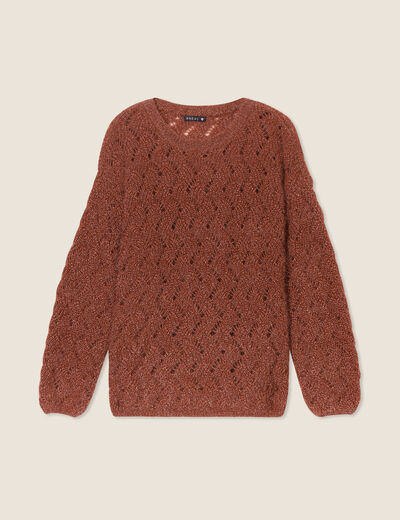 Pull manches longues ajouré couleur cuivre femme