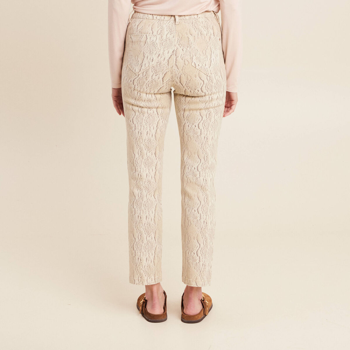 Pantalon 7/8ème taille haute beige femme
