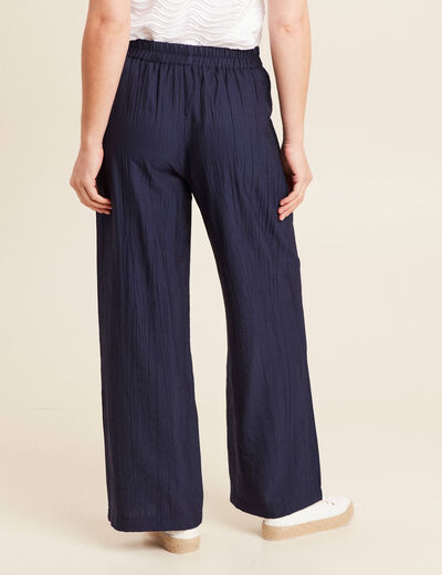 Pantalon fluide taille haute bleu marine femme
