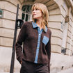 Veste col chemise manches longues marron fonc&eacute; femme