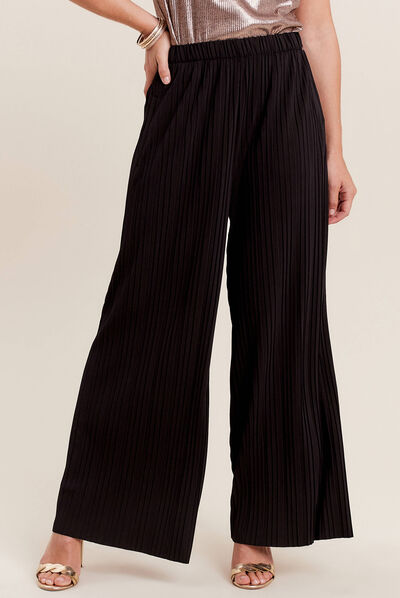 Pantalon large plissé 7/8ème noir femme