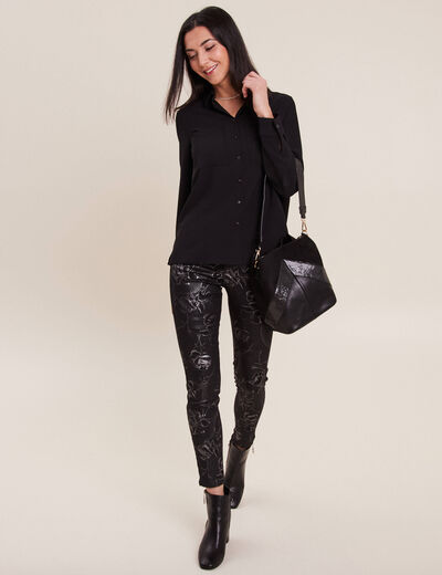 Pantalon ajusté enduit 7/8ème noir femme