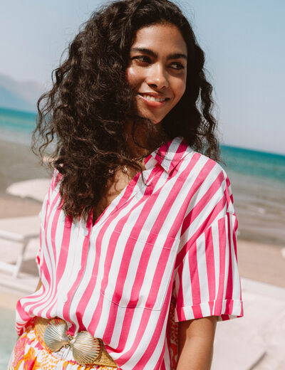 Chemise fluide manches courtes rose fushia femme