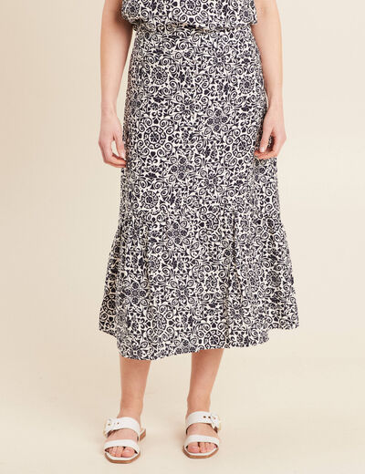 Jupe midi droite satin bleu marine femme