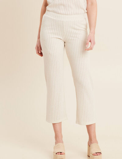 Pantalon maille large ecru femme
