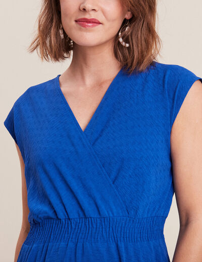 Robe évasée taille smockée bleu electrique femme