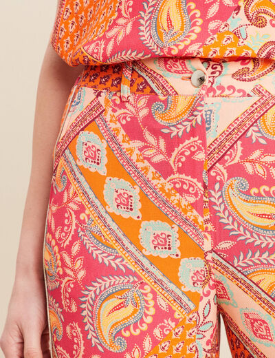Pantalon large taille haute orange femme