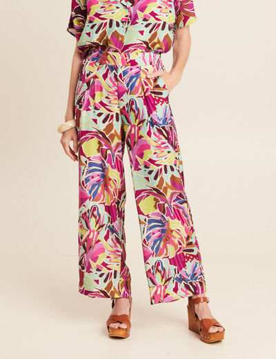 Pantalon large taille haute mauve femme