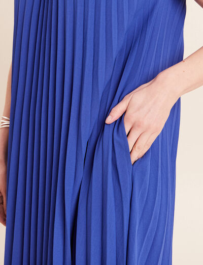 Robe longue &eacute;vas&eacute;e manches courtes bleu fonc&eacute; femme