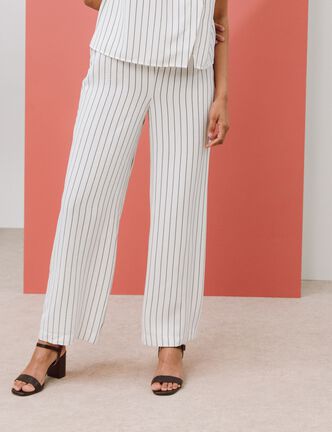 Pantalon large taille haute gris fonc&eacute; femme