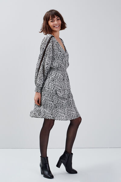 Robe évasée volantée ecru femme