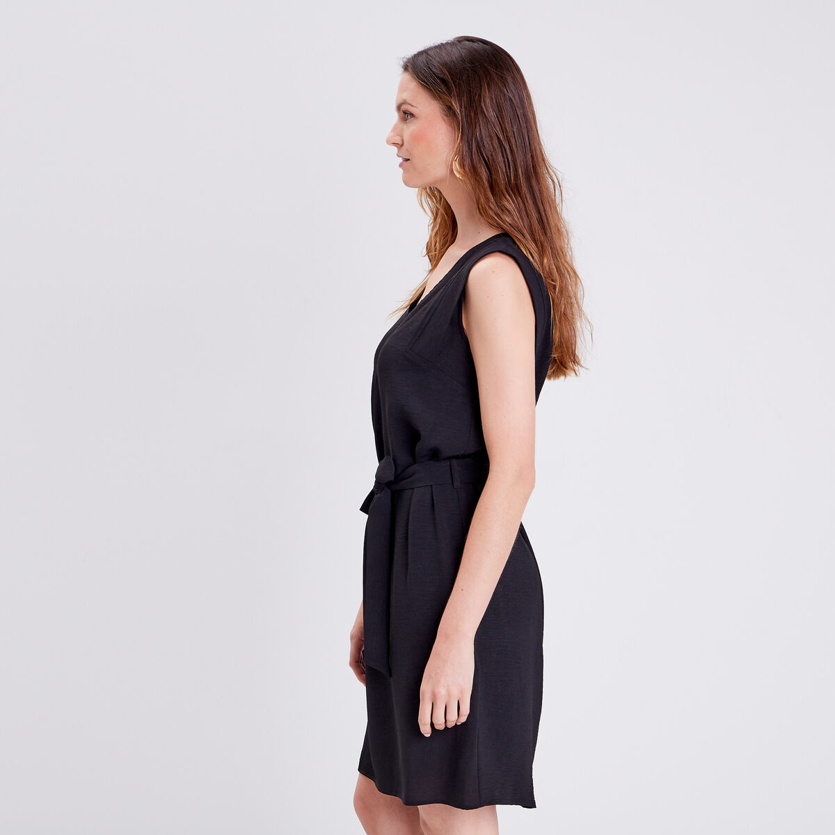 Robe droite ceinturée noir femme