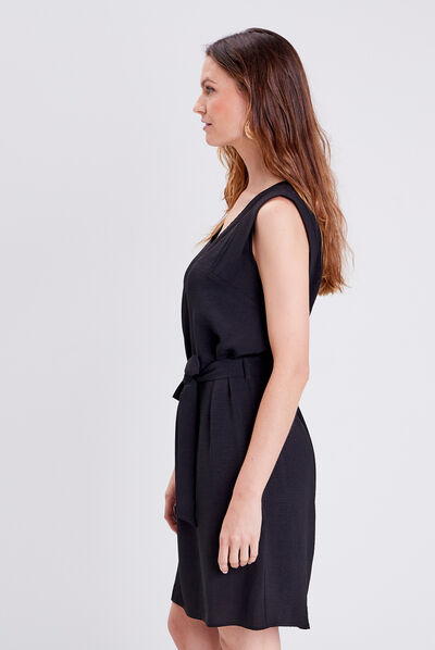 Robe droite ceinturée noir femme
