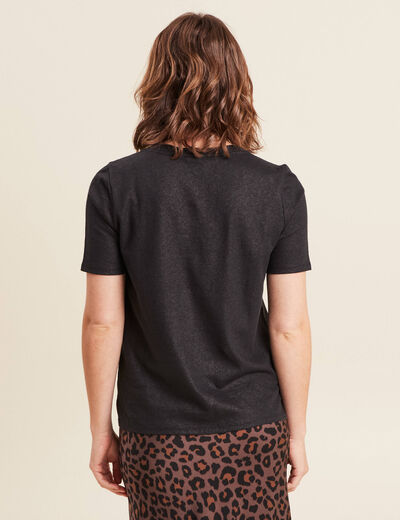 T-shirt col V manches courtes noir femme