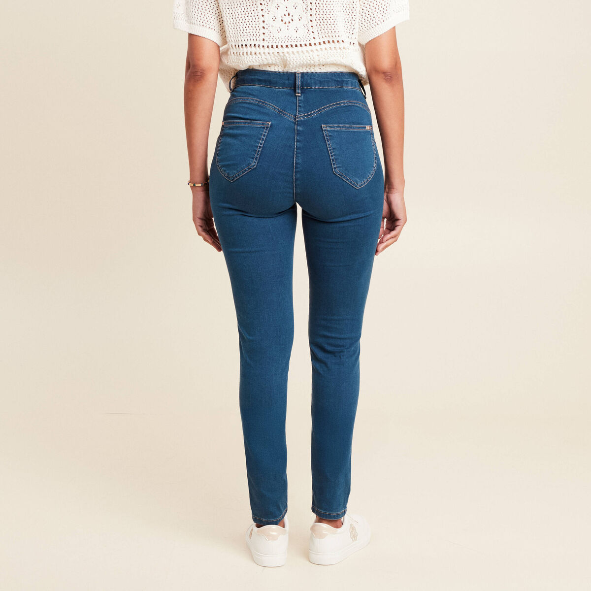 Jeans léger taille haute long denim double stone femme