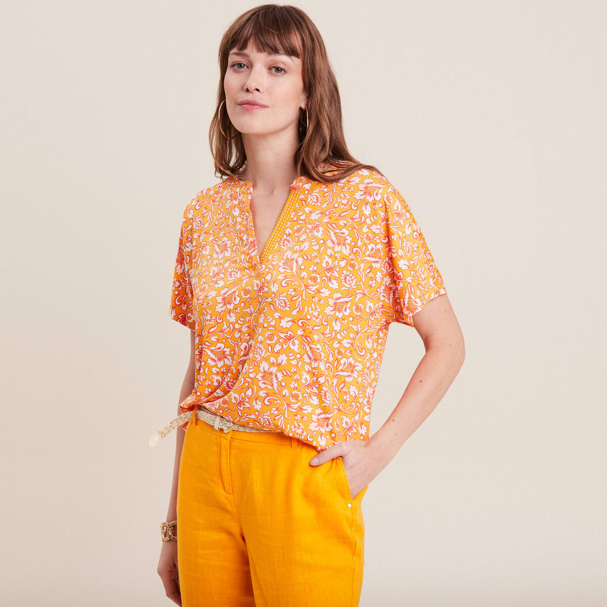T-shirt manches courtes jaune fonc&eacute; femme