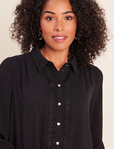 Chemise fluide manches longues dentelle noir femme