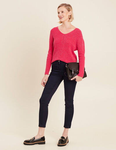 Pull manches longues rose framboise femme