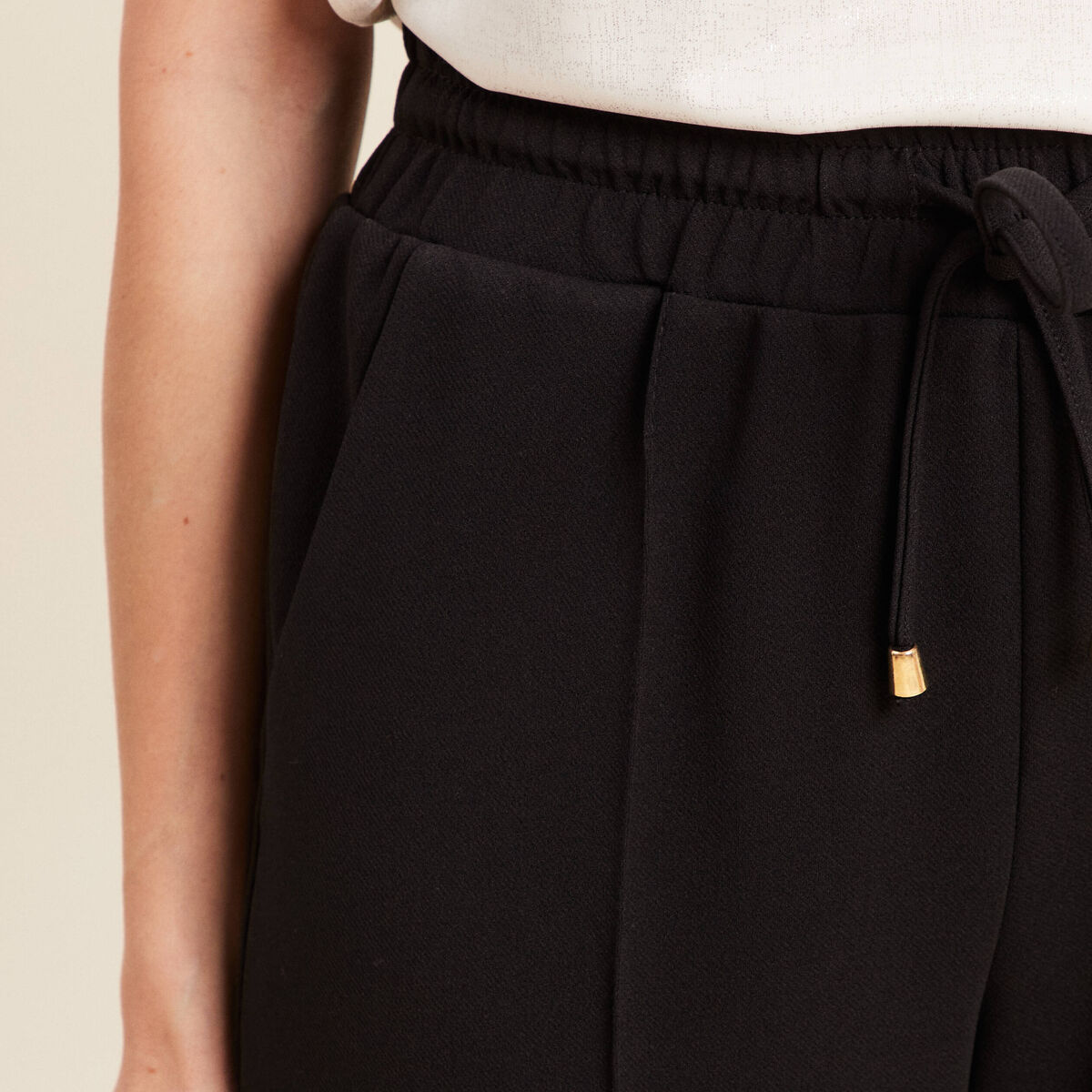 Pantalon droit taille haute noir femme