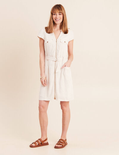 Robe droite courte col chemise beige femme