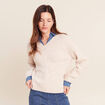 Pull bi-mati&egrave;re col chemise ecru femme