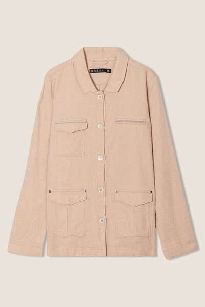 Veste droite boutonnée sable femme