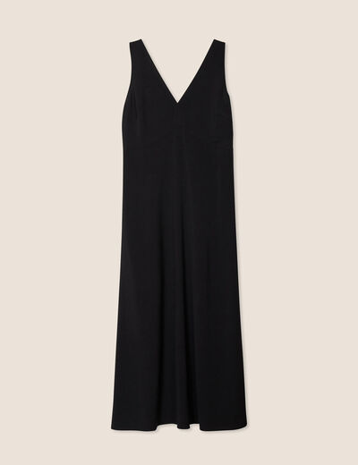 Robe longue fluide col V noir femme