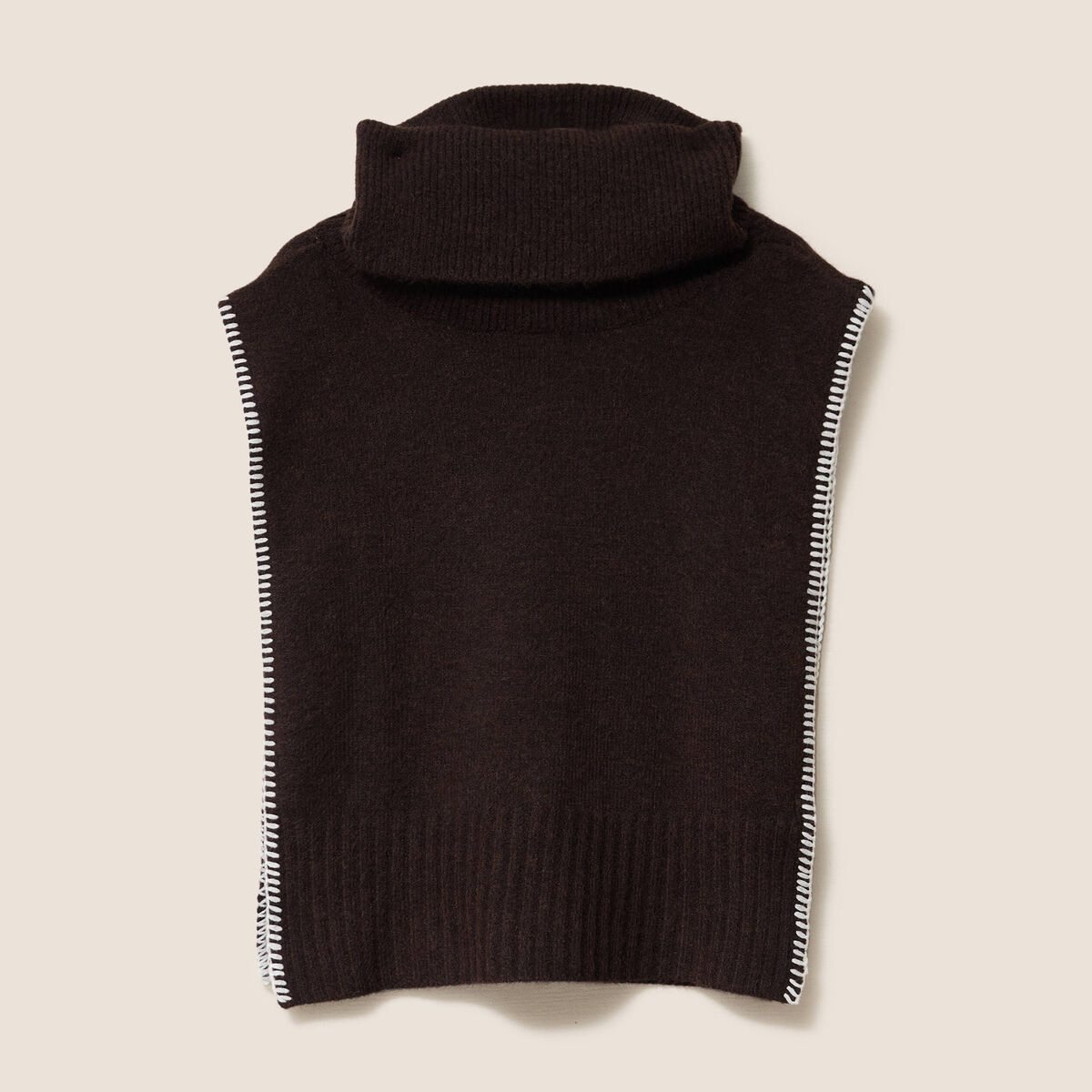 Pull sans manches aspect laineux marron fonc&eacute; femme