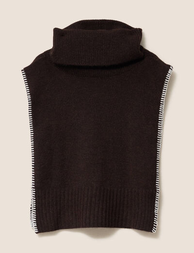 Pull sans manches aspect laineux marron fonc&eacute; femme
