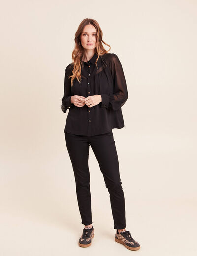 Chemise ample voile doubl&eacute;e col chemise noir femme