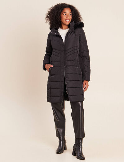 Doudoune cintr&eacute;e &agrave; capuche doubl&eacute;e noir femme