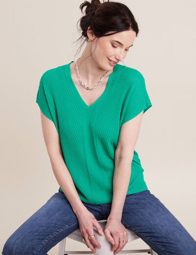 Pull à manches courtes vert turquoise femme