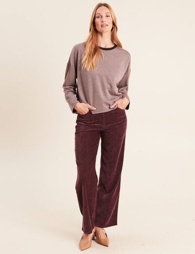T-shirt ample jacquard manches longues multicolore femme