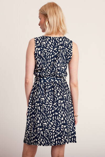 Robe courte évasée ceinturée bleu femme