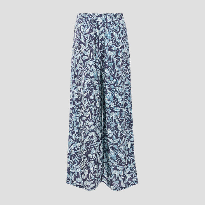 Pantalon flou large 7/8ème bleu marine femme