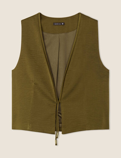 Veston sans manches satin vert olive femme