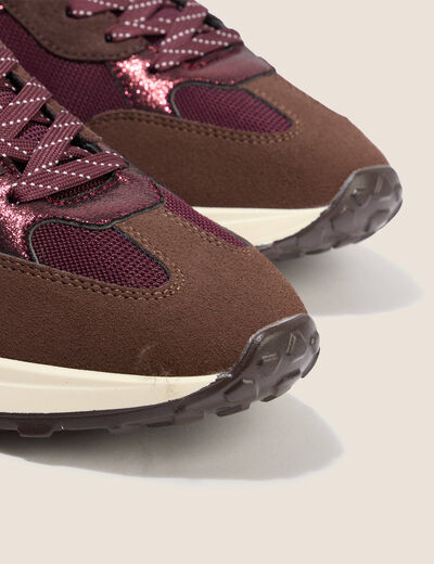 Basket semelle piquot aspect daim prune femme