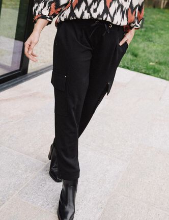 Pantalon cargo flou noir femme