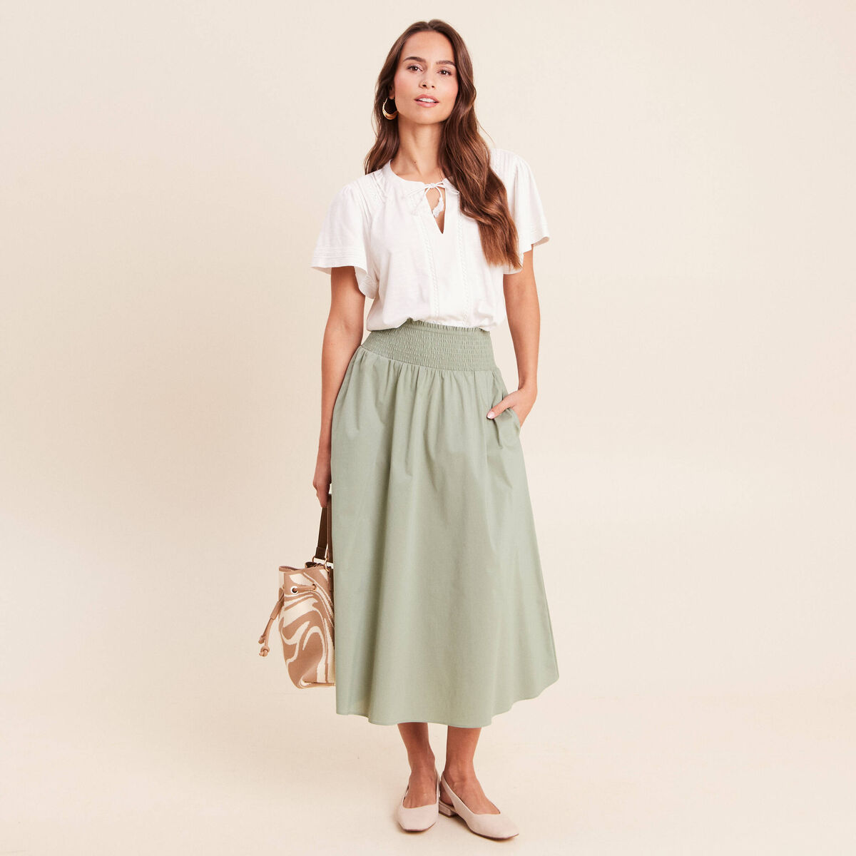 Jupe taille haute vert clair femme