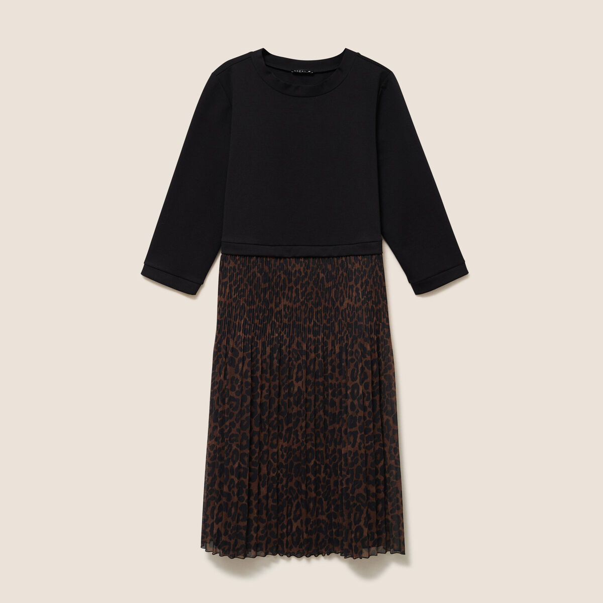 Robe bi-mati&egrave;re &eacute;vas&eacute;e col rond marron femme