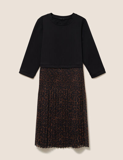 Robe bi-mati&egrave;re &eacute;vas&eacute;e col rond marron femme