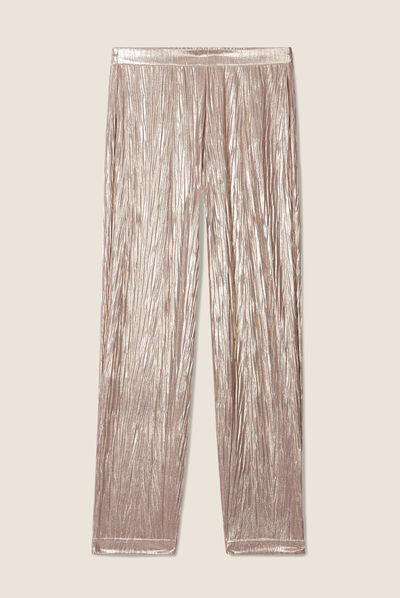 Pantalon flou métallisé couleur or femme