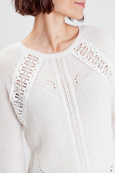 Pull manches longues ecru femme