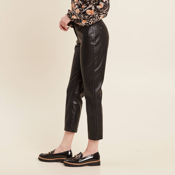 Pantalon droit simili cuir noir femme