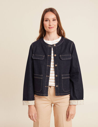 Veste sans col denim brut femme