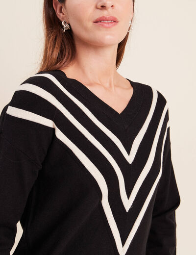 Pull col v noir femme
