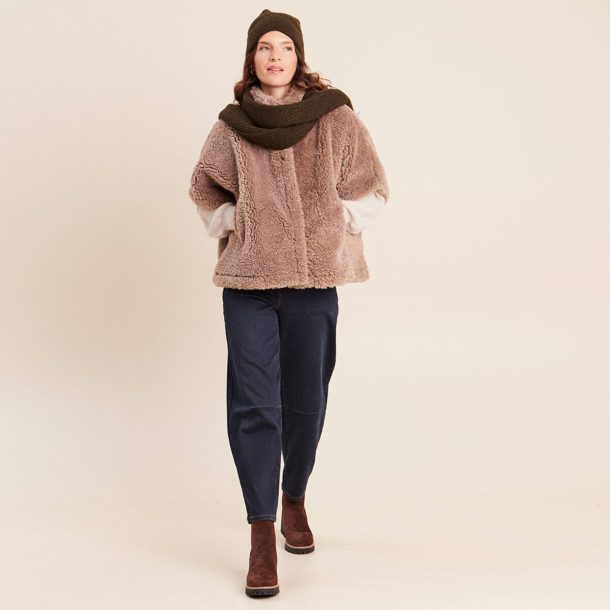 Poncho taupe femme