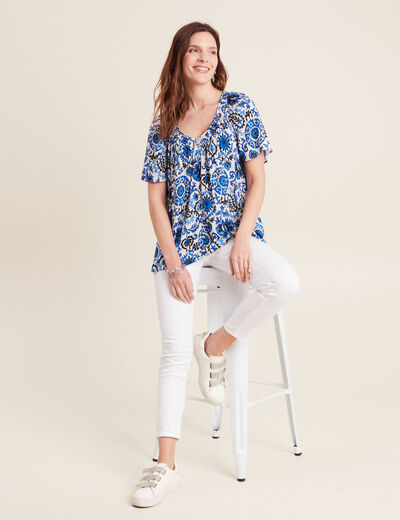 Blouse manches courtes bleu femme