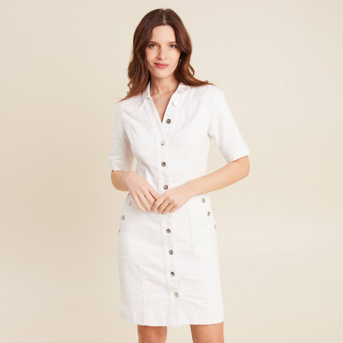 Robe droite en jean ecru femme