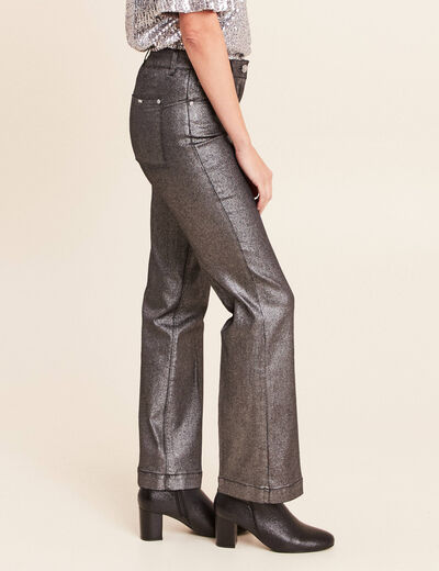 Pantalon enduit coupe large couleur argent femme